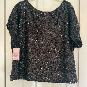 NWT | Apricot Lane | Vine & Love | Black Sequin Loose Fitting Short Sleeve Top